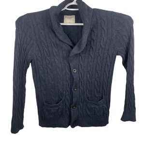 Abercrombie Fitch‎ Mens Cable Knit Shawl Collar Cardigan Sweater Navy Blue Y2K-M
